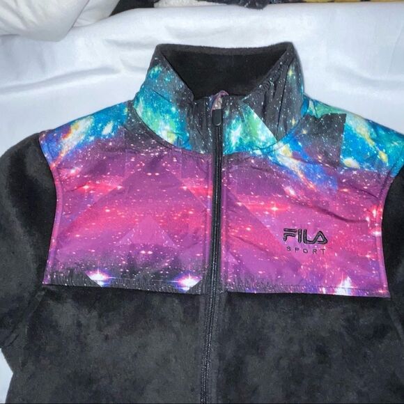 Fila Sports Womenβs Fleece Jacket Black Galaxy Print Mock Neck Size Extra small - Picture 4 of 11